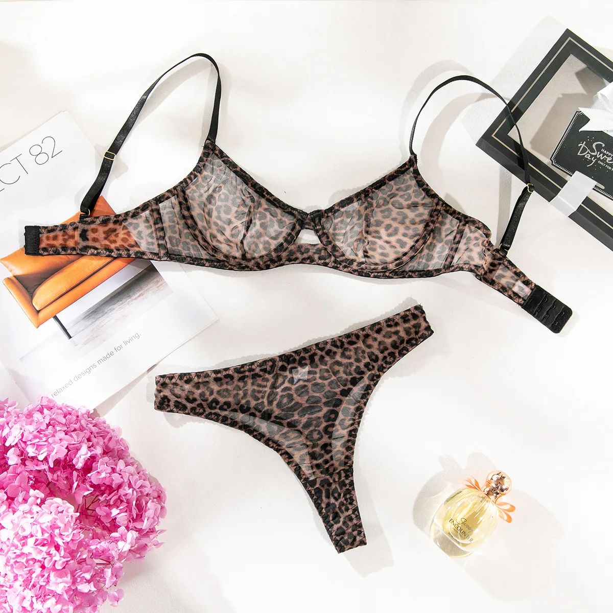 Minimizer Bra Women - 심리스 레오파드 프린트 언더와이어 브라 팬티