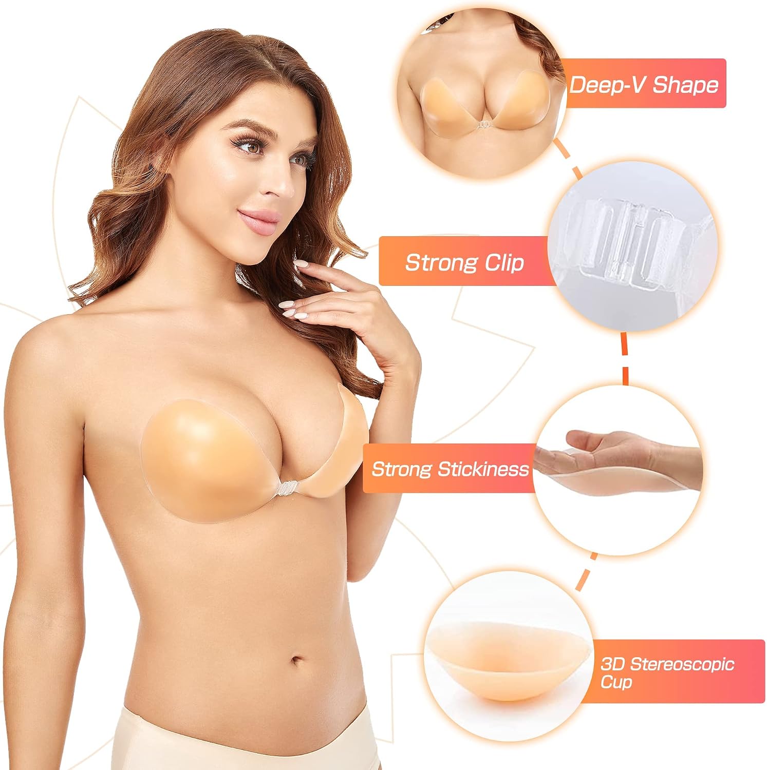 푸쉬업 무선 솔리드 실리콘 브라 재사용 가능 스티키 접 - Strapless Bra Adhesive 리뷰 및 가격